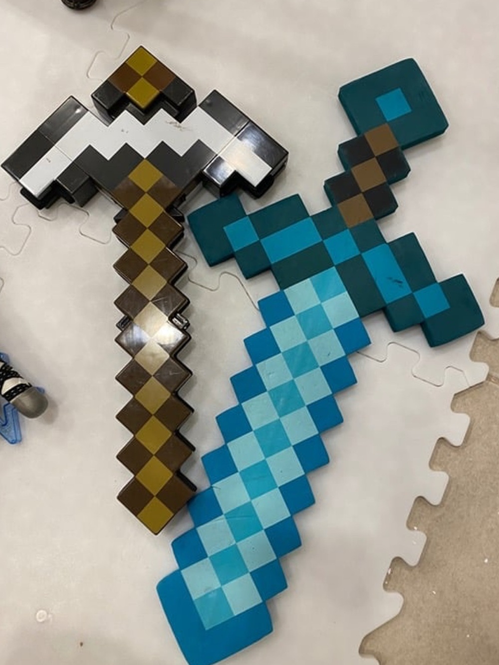 Minecraft Pixel Foam Sword and Pickaxe Set - Teal & Brown